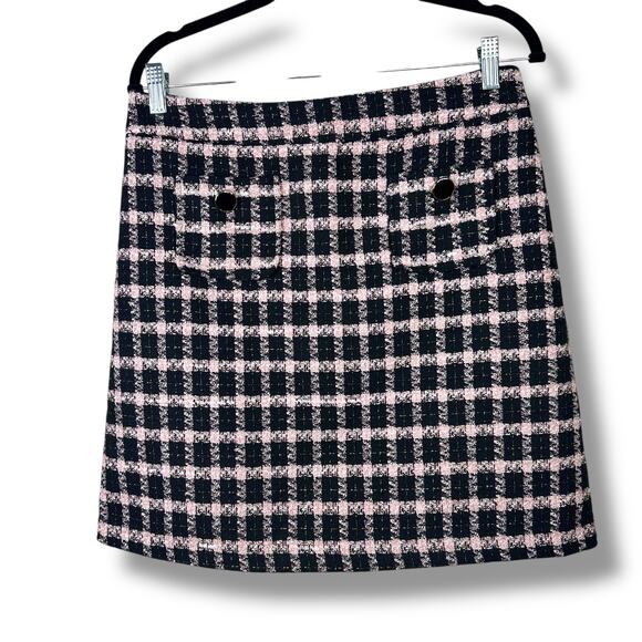Maison d' Amelie Paris Pink Black Gingham Preppy Tweed Mini Skirt Size 6 - Picture 2 of 6
